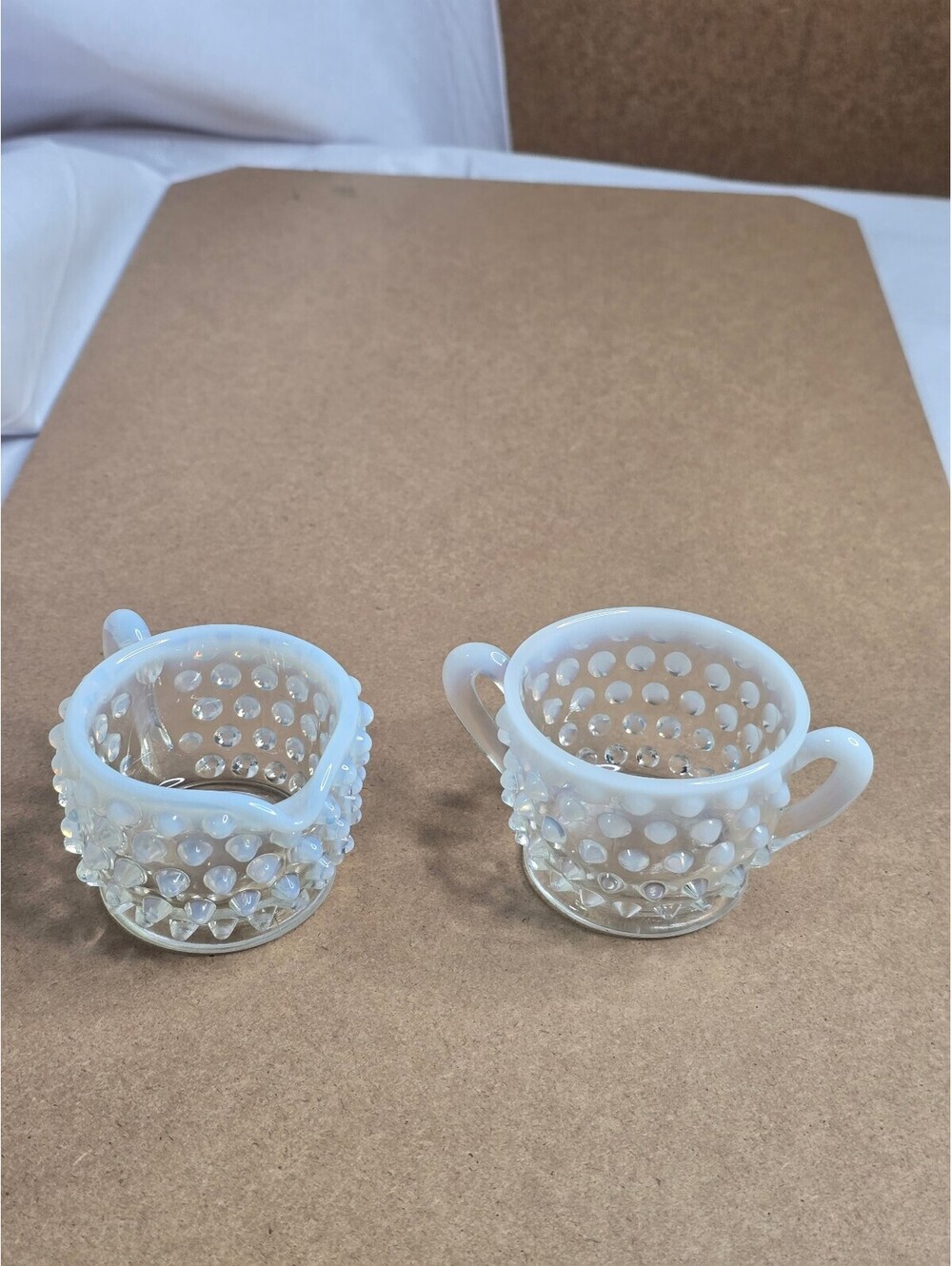 Vintage Hobnail Milk Glass Creamer and Sugar Bowl Set